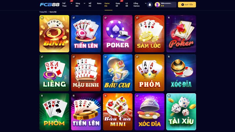 sảnh game bài fcb88 đầy cuốn hút