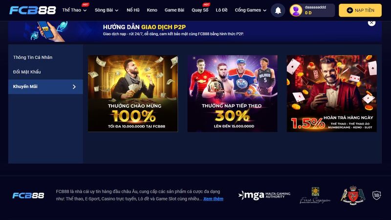 các khuyến mãi hấp dẫn của nhà cái fcb88