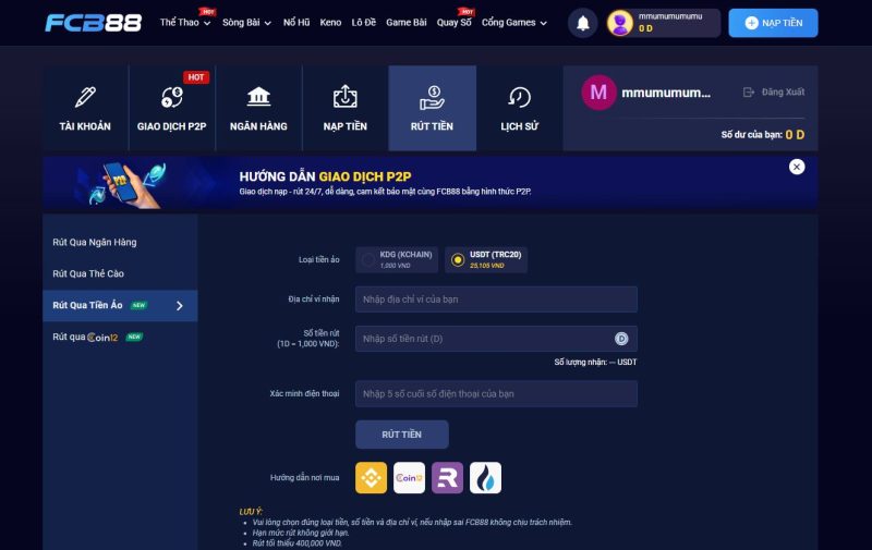 hướng dẫn rút usdt về sàn binance để rút tiền từ nhà cái fcb88