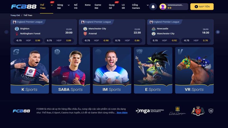 sảnh k sports của nhà cái fcb88