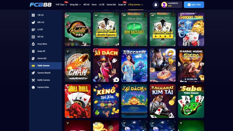 các game hot nhất tại sảnh table game fcb88